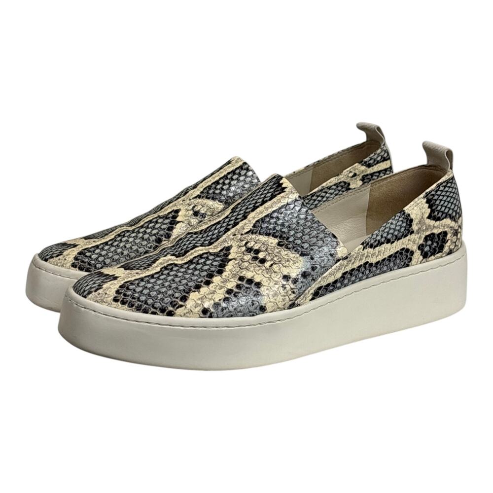 Vince grey snakeskin embossed leather slip-on sneakers with platform sole, elast